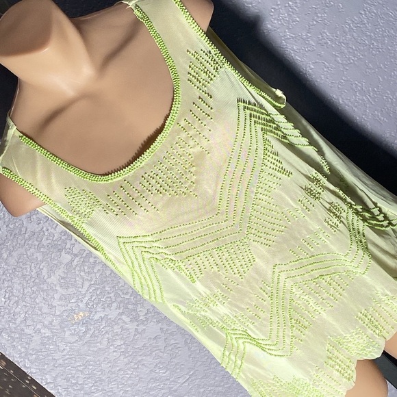 ALTAR’D STATE - tank: beaded sheer green toned w button down rear - L - Picture 1 of 16